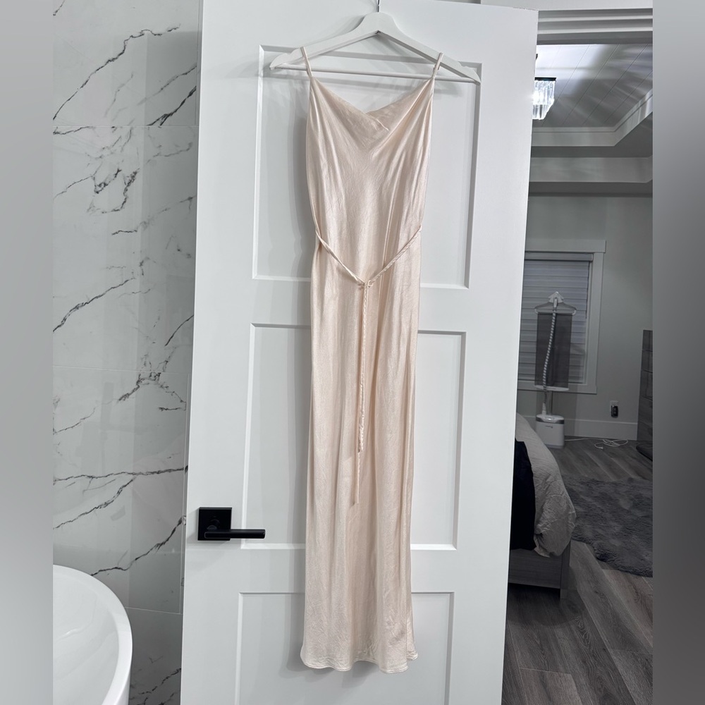 Shonna Joy Elegant Cream Spaghetti Strap Dress